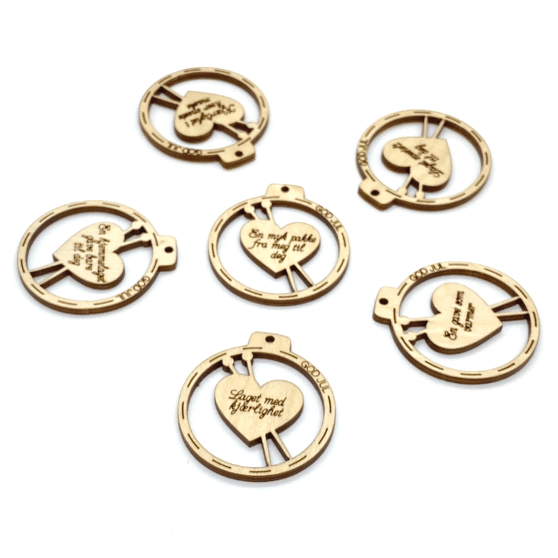 Gavemerker i tre (6 stk) God Jul