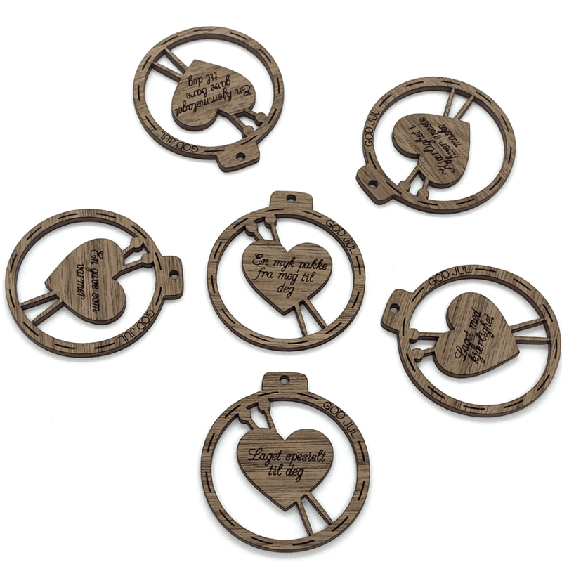 Gavemerker i tre (6 stk) God Jul